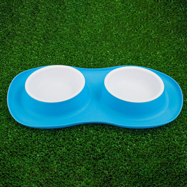 Comedor Pote Para Ração Agua Tigela Duplo Cachorro Gato Silicone Cor:Azul - Imagem 3