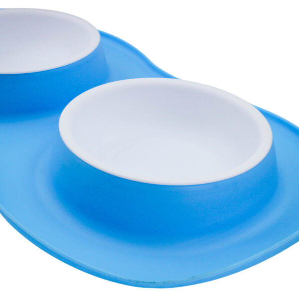 Comedor Pote Para Ração Agua Tigela Duplo Cachorro Gato Silicone Cor:Azul - Imagem 4