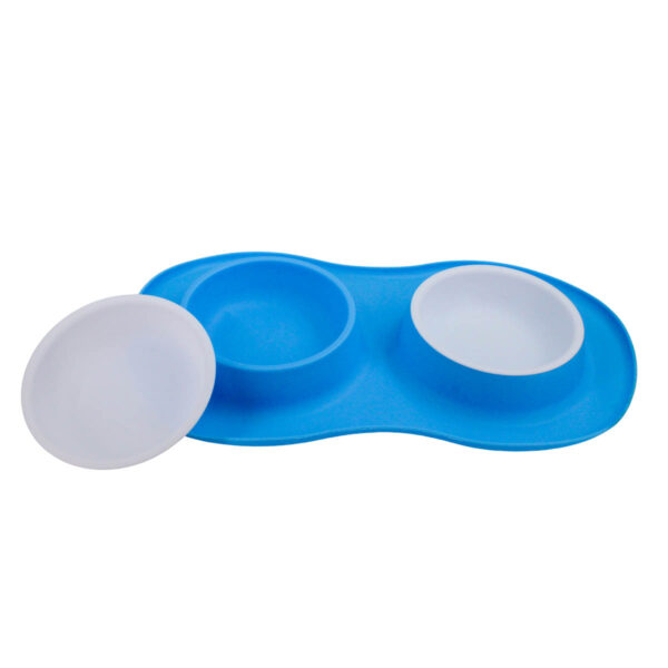 Comedor Pote Para Ração Agua Tigela Duplo Cachorro Gato Silicone Cor:Azul - Imagem 5