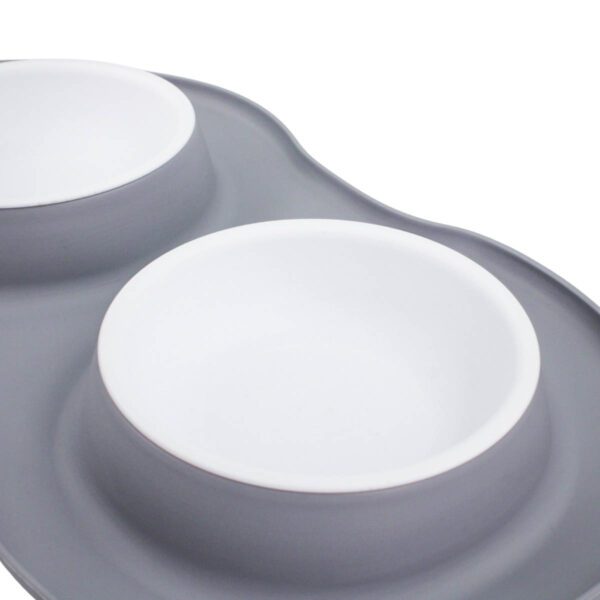 Comedor Pote Para Ração Agua Tigela Duplo Cachorro Gato Silicone Cor:Cinza - Imagem 2