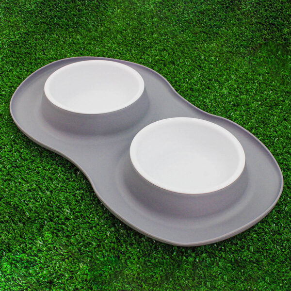 Comedor Pote Para Ração Agua Tigela Duplo Cachorro Gato Silicone Cor:Cinza - Imagem 3