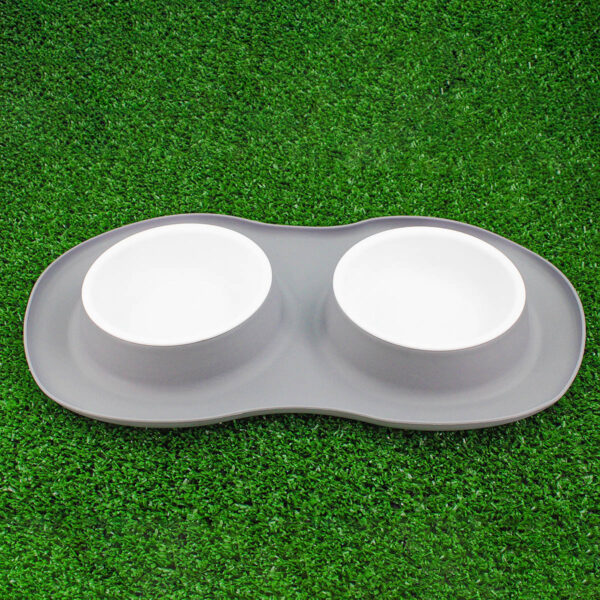 Comedor Pote Para Ração Agua Tigela Duplo Cachorro Gato Silicone Cor:Cinza - Imagem 5