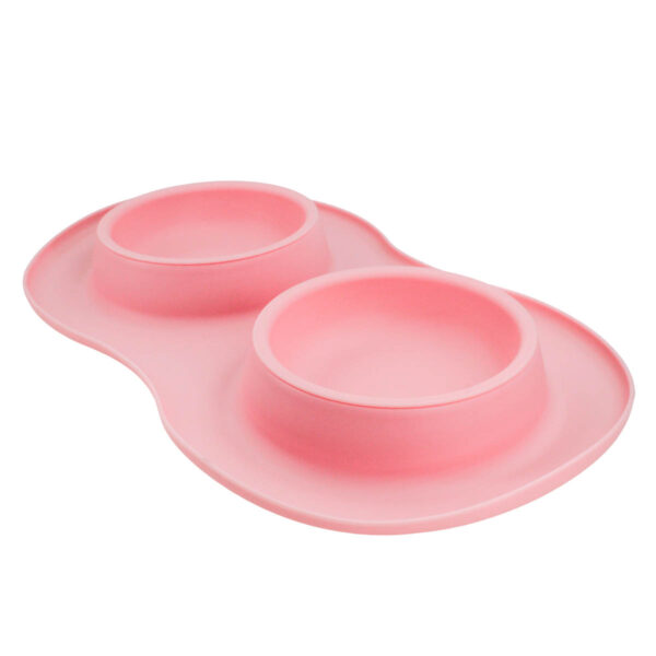 Comedor Pote Para Ração Agua Tigela Duplo Cachorro Gato Silicone Cor:Rosa - Imagem 3