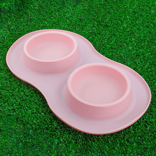 Comedor Pote Para Ração Agua Tigela Duplo Cachorro Gato Silicone Cor:Rosa - Imagem 4