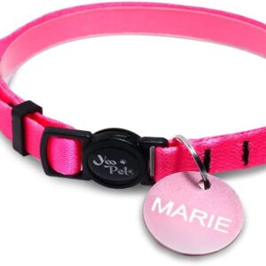 Yoo Pets Coleira para Gato com Personalização de Nome e Telefone Anti-enforcamento, Material Ecológico, Tamanho Único (16 cm a 29 cm), Rosa