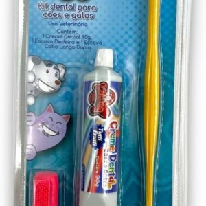 Kit Bucal para Cães e Gato, Dedeira para escovação bucal + Escova de dentes + Creme dental Tutti Frutti 90g, Kit Anti-tártaro