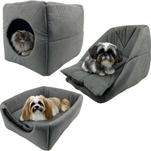 Cama Toca Iglu 3 em 1 Suede Cachorro Gato Frio Quente Pet P (Cinza)