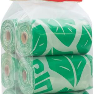 Germanhart Kit Refil Cata Caca Saquinhos Higiênicos para Cães, Destaca Fácil, 8 Rolos (160 saquinhos), Biodegradável, Impermeável e Resistente, À Prova de Vazamentos, Verde Folhas