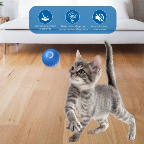 Bolinha Pet Interativa Com Movimento Automático – Brinquedo Interativo Recarregável USB, Estimula Exercícios e Reduz Estresse Premium (AZUL) - Imagem 4
