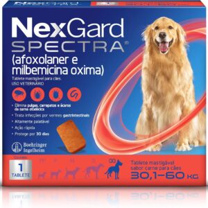 NexGard Spectra Antipulgas e Carrapatos e Vermífugo para Cães de 30,1 a 60kg - 1 tablete