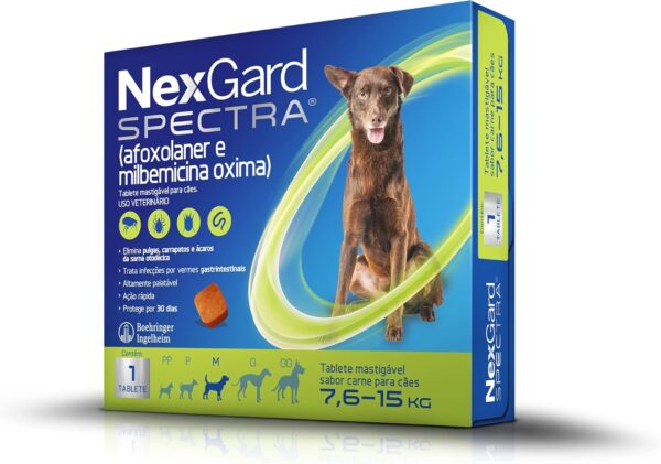 NexGard Spectra Antipulgas e Carrapatos e Vermífugo para Cães de 7,6 a 15kg - 1 tablete - Imagem 2