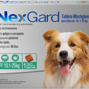 Nexgard Antipulgas e Carrapatos para Cães de 10,1 a 25kg, 1 tablete