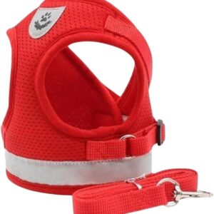 Coleira Peitoral para Cachorros e Gatos com Colete Reflexivo Regulável e Guia de Passeio (VERMELHO, XL)