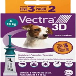 Ceva - Vectra 3D Antipulgas para Cães 4,0 a 10kg - 3 Pipetas de 1,6ml - Leve 3 Pague 2