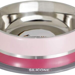 Germanhart Comedouro Inox com Anel de Silicone para Cães e Gatos, Grande (850 ml), Rosa