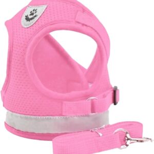 Coleira Pet Peitoral Refletível Com Guia para Cães Regulável Confortável para Cachorro (L (G), Rosa)