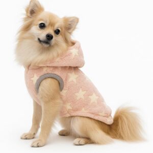 Roupa Pijama Pet Cachorro Gato Animal de Estimação Quentinha Brilha no Escuro Com Touca Confortavel (Fêmea, Pequeno)