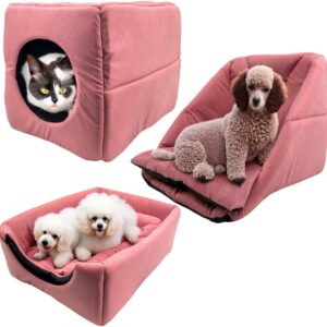 Cama Toca Iglu 3 em 1 Suede Cachorro Gato Frio Quente Pet G (Rosa)