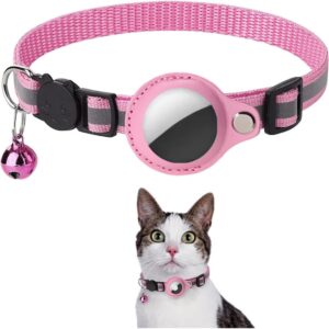 Coleira Anti Perda Pet De Nylon Com Detalhes Reflexivos E Sininho, Coleira Com Capa de Couro Compativel Com Rastreador Airtag, Ideal Animais Pequenos Gatos E Cães, Possui Fivela De