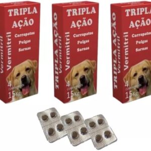 Vermitril - Anti Pulgas, Carrapatos, Vermes, Sarnas 12 Comprimidos (Cães até 15kg)