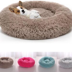 Caminha Nuvem CAMA Pet Redonda PELUCIA Para Cachorros E Gatos DONUT FILHOTES TODA ACOLCHOADA BORDAS ELEVADAS FUNDO ANTIDERRAPANTE Tamanho M (MARROM)