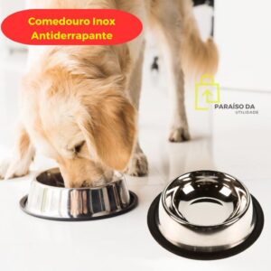 Comedouro Tigela Cachorro Inox Antiderrapante Comedouro Bebedouro Tigela Alimentador de Cachorro Não Move Base Emborrachada Para Raças Medias e Grandes 900ML