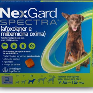 NexGard Spectra Antipulgas e Carrapatos e Vermífugo para Cães 7,6-15kg - 3 tabletes