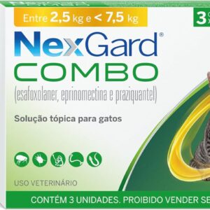 Nexgard COMBO Antipulgas e Sarna e Vermífugo para Gatos de 2,5kg a 7,5 kg - 3 aplicadores