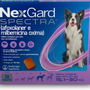 NexGard Spectra Antipulgas, Carrapatos e Vermífugos para Cães de 15,1 a 30kg - 3 tabletes
