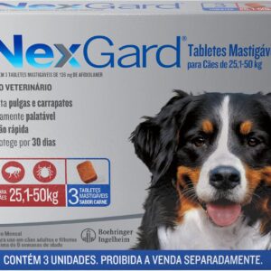 NexGard Antipulgas e Carrapatos para Cães de 25,1 a 50kg, 3 tabletes