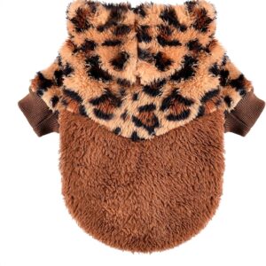 Suéteres para cães pequenos, roupas com capuz para cães de lã, primavera inverno fofo filhote de cachorro chihuahua suéter, suéter para cachorro de estimação para xícara de chá Yorkie, vestuário de gato (leopardo, 2GG)