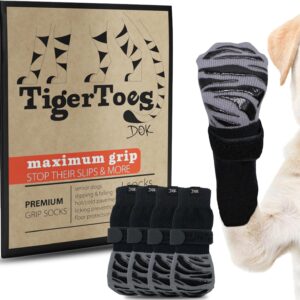 DOK Meias de Cachorro Antiderrapantes Premium Tigertoes para Pisos de Madeira – Aderência Extra Grossa Que Funciona Mesmo Quando Torcida – Evita Lamber, Escorregar e é Ótima para Proteção de Patas de