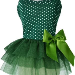 MSNFOASM Adorável vestido tutu de bolinhas verde com laço para cães e gatos pequenos (bolinhas verdes escuras, M)