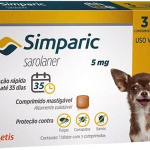 Simparic 5mg Antipulgas Zoetis 3Comprimidos Cães 1,3 a 2,5kg