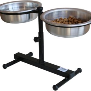 Comedouro Duplo Elevado para Cães e Gatos, Tigelas em Aluminio (Grande)