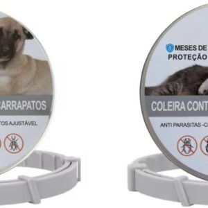 Kit com 2 Coleiras Antipulgas para Cães e Gatos com até 8 Meses de Proteção Contra Carrapatos Mosquitos Piolhos Pulgas (38 cm)