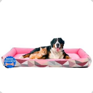 Cama Pet Espaçosa Para Pet Porte Grande Com Ossinho Pelúcia (Triângulo rosa)