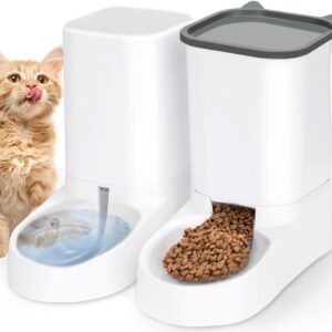 Botahan Comedouro para Gatos e Cães 2 em 1, Bebedouro 1.1L com Comedouro 2.5Kg, Automático, Branco