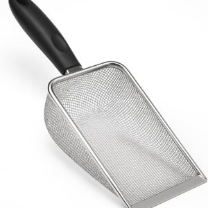 Pá Coletora Para Caixa de Areia de Gato, Pazinha Higiênica Para Areia de Gato, Limpeza de Terrários, Gaiolas e Outros Ambientes Pets, Peneira de Aço Inox Premium