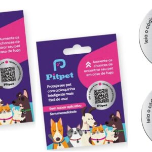 Kit 2 un PitPet Pingente Medalha Rastreador Coleira Pet Caes E Gatos Qrcode