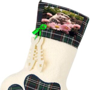 Meias de pendurar personalizadas para cães e gatos, meias de Natal, ouriço fofo em flores, estampadas, em formato de pata, para decorações de Natal e Natal, vermelho e verde