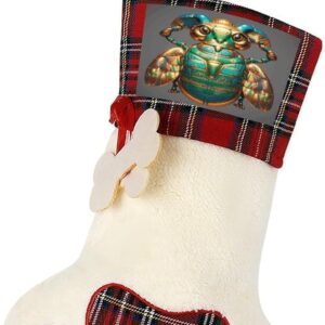 Meias de pendurar personalizadas para cães e gatos, meias de Natal, escaravelhos egípcios, estampadas, em formato de pata de pelúcia para decorações de férias e Natal, vermelho e verde