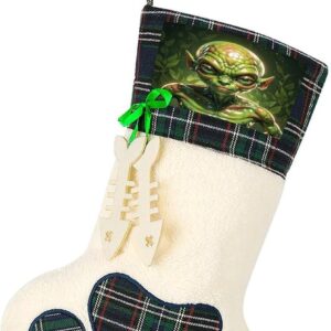 Meias de pendurar personalizadas para cães e gatos, meias de Natal, verde, estampa de alienígena, em formato de pata para decorações de Natal e feriados, vermelho e verde
