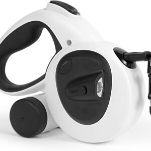 Gauzi Coleira retrátil 4 em 1 para cães longa de 5 m com luz LED e suporte para bolsa de cocô para cães pequenos, médios e grandes, resistentes (máx. 66 lbs)