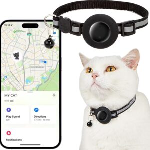 EGLANCLIFM Coleira GPS para Gatos Localizador Eletrônico de Animais de Estimação Compatível com Apple Find My à Prova D'água Longa Vida Útil da Bateria Visibilidade Aprimorada