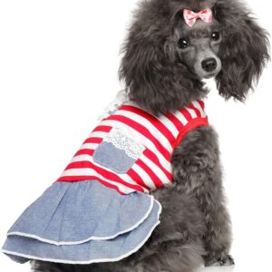 Vestidos para cães pequenos, meninas, chihuahua, vestido jeans para animais de estimação, listrado, saias, saias de princesa Yorkie, renda, tutu, verão, primavera, roupas para gatos, filhotes,