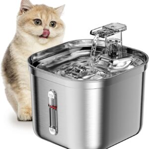 JINYUHAY Fonte de Agua Pra Gato 2.2L, Bebedouro Para Gatos, Bebedouro Para Cães, Silenciosa Inox Filtragem Automática (Quadrado)