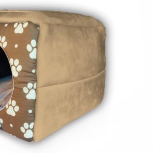 Casinha Toca Cama Iglu 2 Em 1 Cachorro Cão E Gato Tam P, M e G(M Verde Patas Lateral Bege)