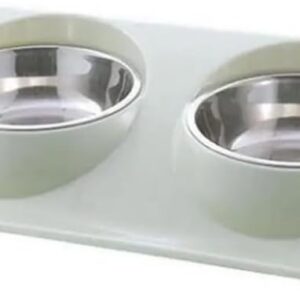 Comedouro E Bebedouro Duplo Para Pet Gatos E Cães Pequenos Porte Filhotes Tigelas Inox Ração E Água Elevado Alimentador Para Animais De Estimação LC Pagotti (VERDE)