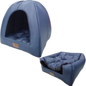 Cama Caminha Pet Toca Iglu 2 em 1 com Almofada para Cachorro ou Gato até 12kg (Azul)